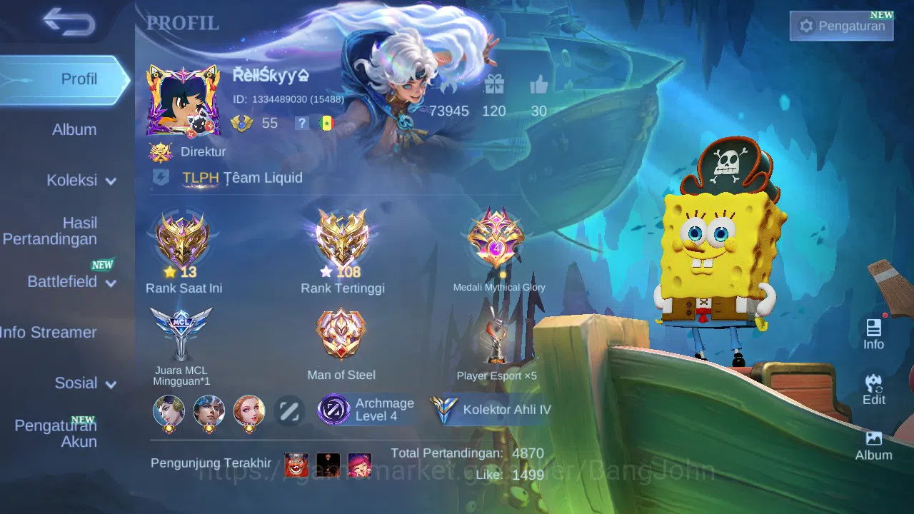 Mobile Legends: Bang Bang Accounts GLOBAL Hero 99 Skin 131 Create Kadita | Spongebob  image 13