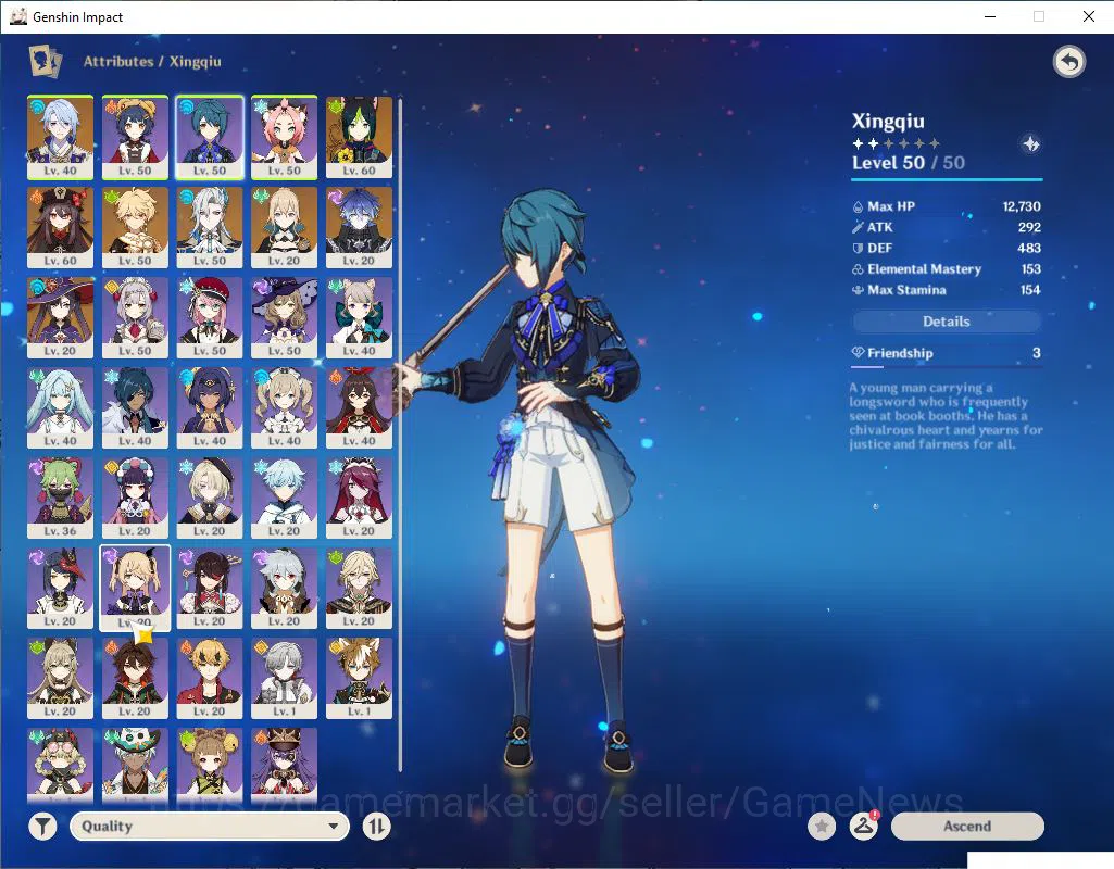 Genshin Impact Accounts Mid Game ASIA|AR 35|4 Limited +1(5*Weapon)|Ayato+Sign,HuTao,Neuvillate,Flins|MC Male|Low Explore 3