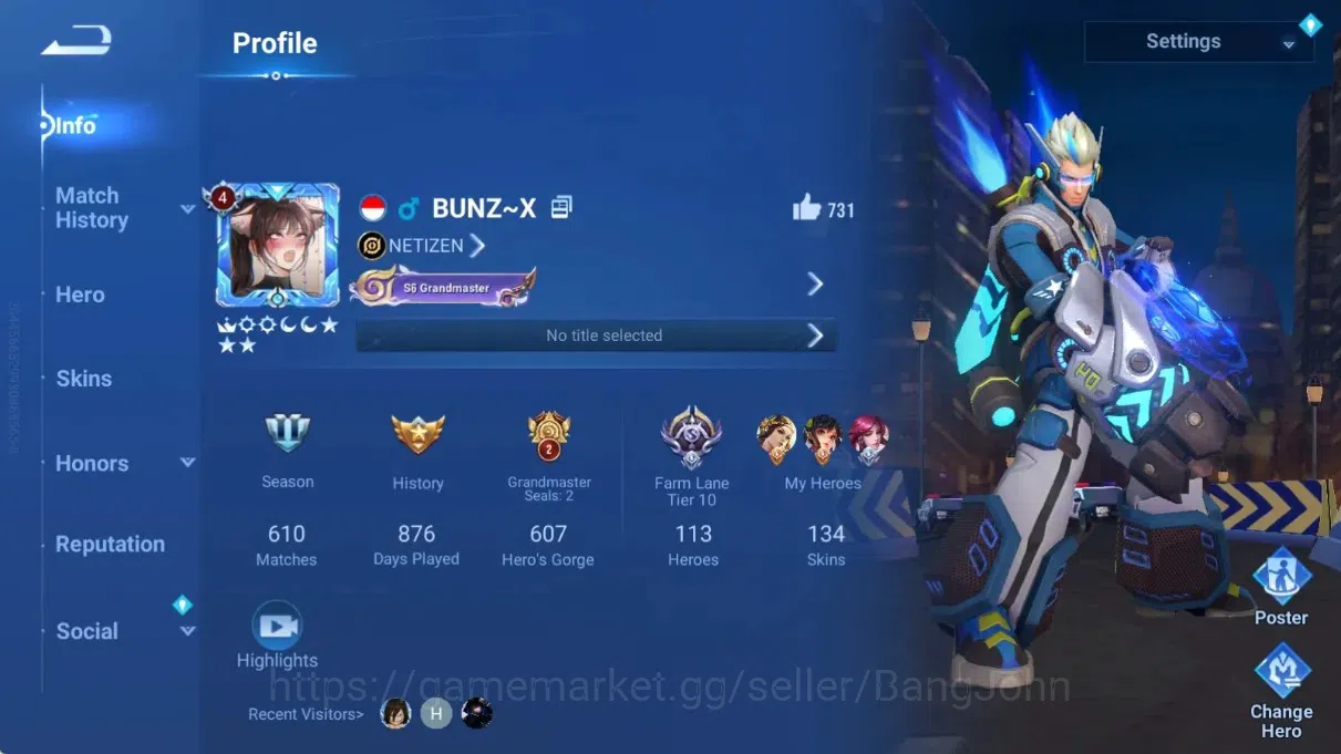 Honor of Kings Accounts Rare Skin Global|113H 134S|2 LNY24: Da Qiao & Sun Ce|3 Legend: Consort Yu,Di Renjie,Lady Sun|Seiya 1