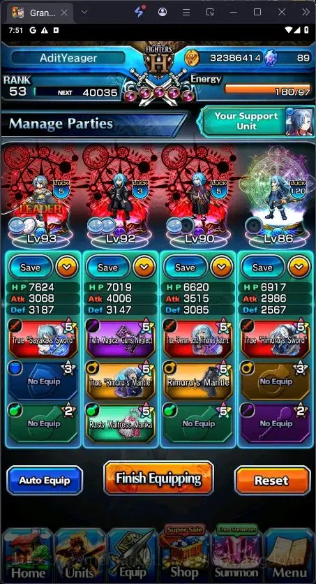 Grand Summoners Accounts End-Game Global | Sayaka Miki TW,DLS Rimuru TW,Starblade Valeria TW|6 Ascend|Rank 53 | Detail Check 3