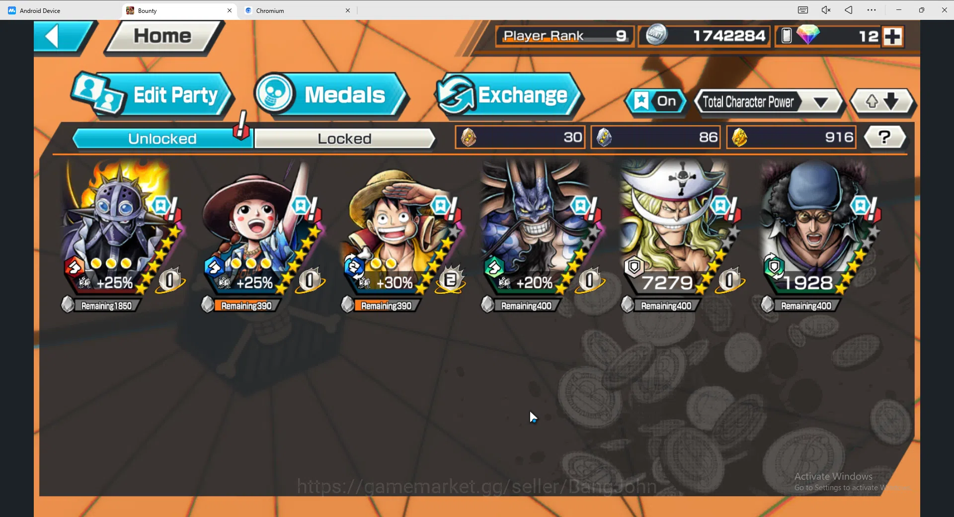 One Piece Bounty Rush Accounts Others GLOBAL|EX 4|PR 9|BP Kuzan,BMO Kaido,Great Edwad Newgate,MWD Luffy,etc|Log Bandai|Check 2