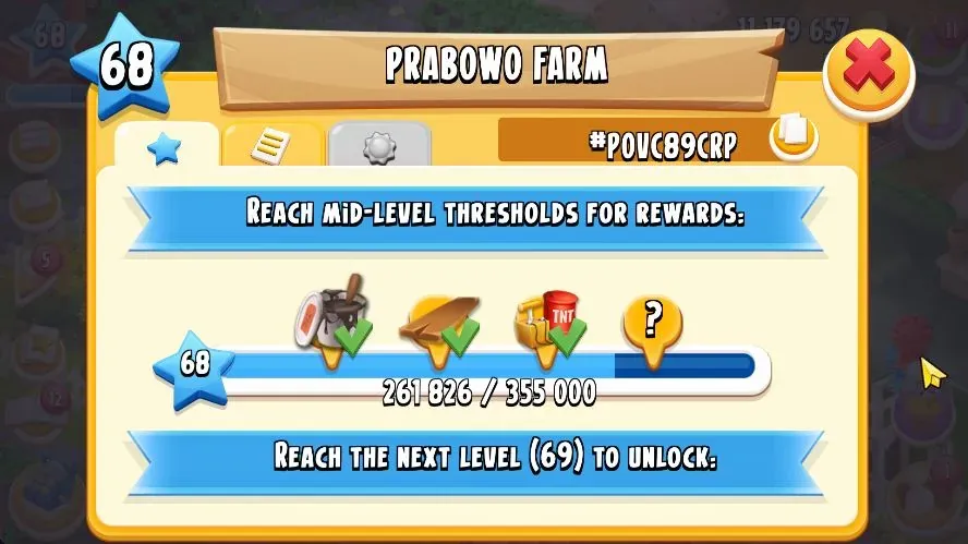 Hay Day Accounts Lvl 68 | Silo Storage 3077+Barn Storage 2550| 11M Coins | 73 DM | PROTECT OFF | CN-On | Log Supercel ID 1
