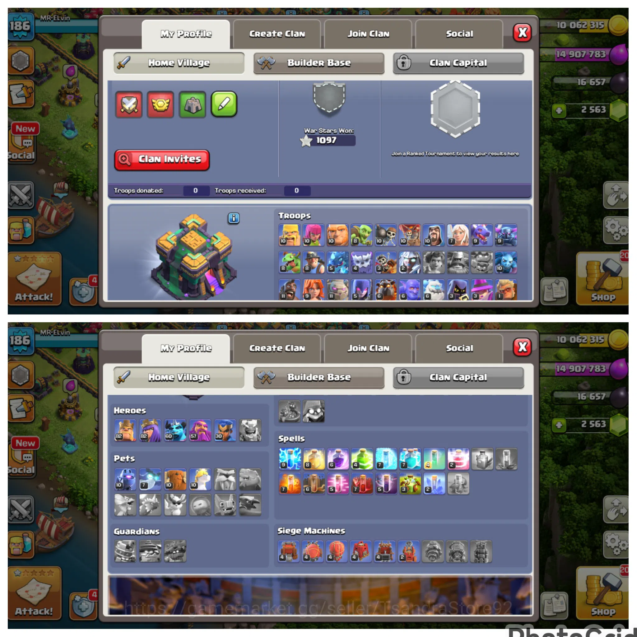 Clash of Clans Accounts High-End SKIN & SCENERY CWL RARE| TH 14 LVL 186 Fullymax expect Trops|EPIC MANY MAX|BK 82 AQ 83 MP 2
