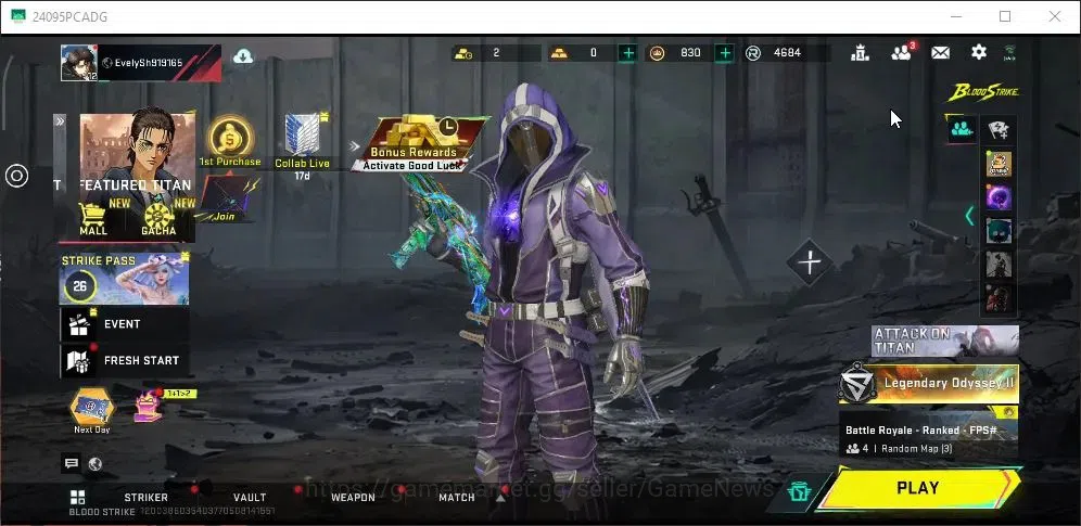 Blood Strike Accounts Collab Skin ASIA|Collab AOT M4A1 Battle of Faith| Ultra Glock Money Shot,KAG-6 Mako,M700-Iridian|4 1