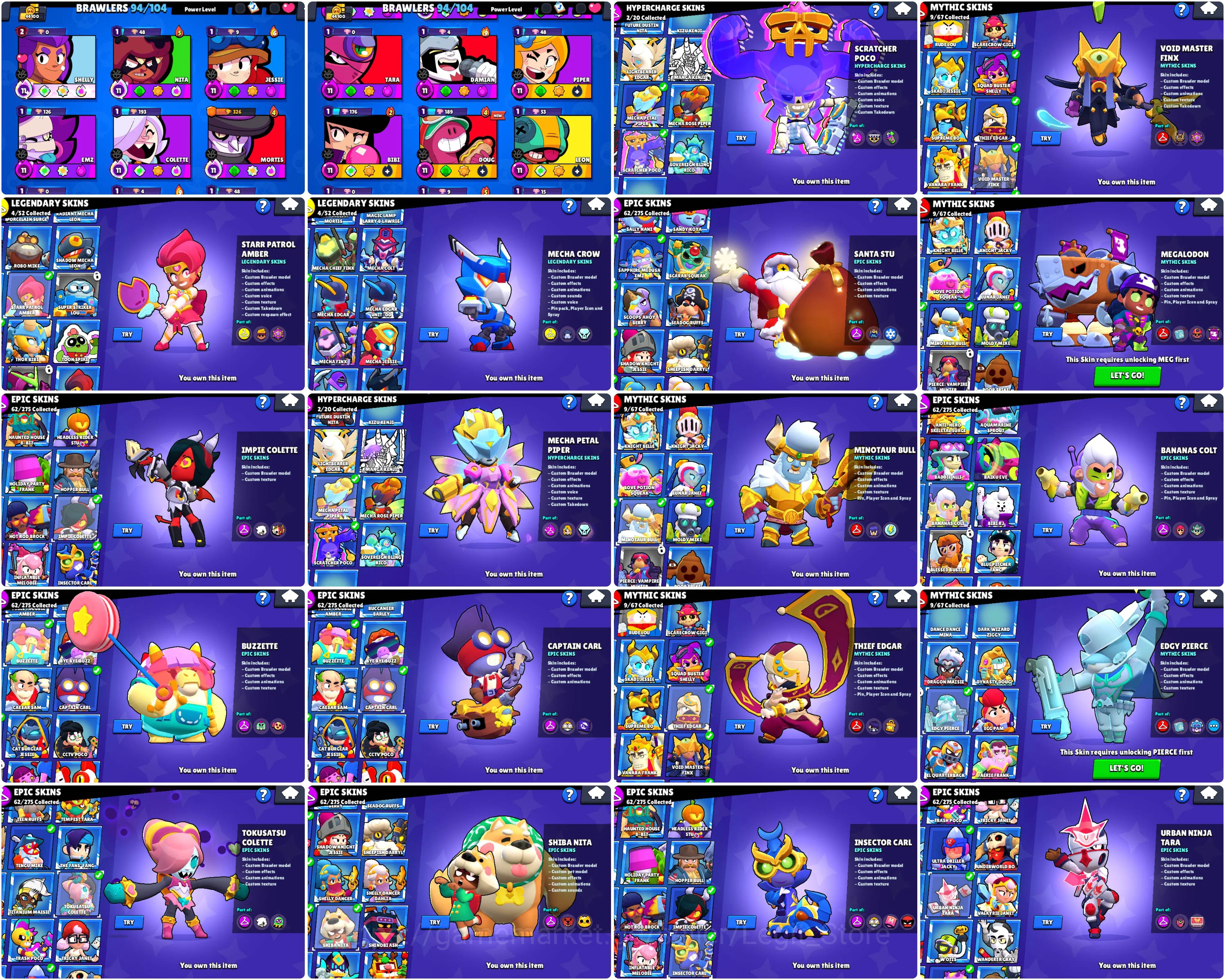 Brawl Stars Accounts 44k TROPHY | MECHA PETAL PIPER | 94 BRAWLERS | MECHA CROW | MINOTAUR BULL | SANTA STU | CAPTAIN CARL 1