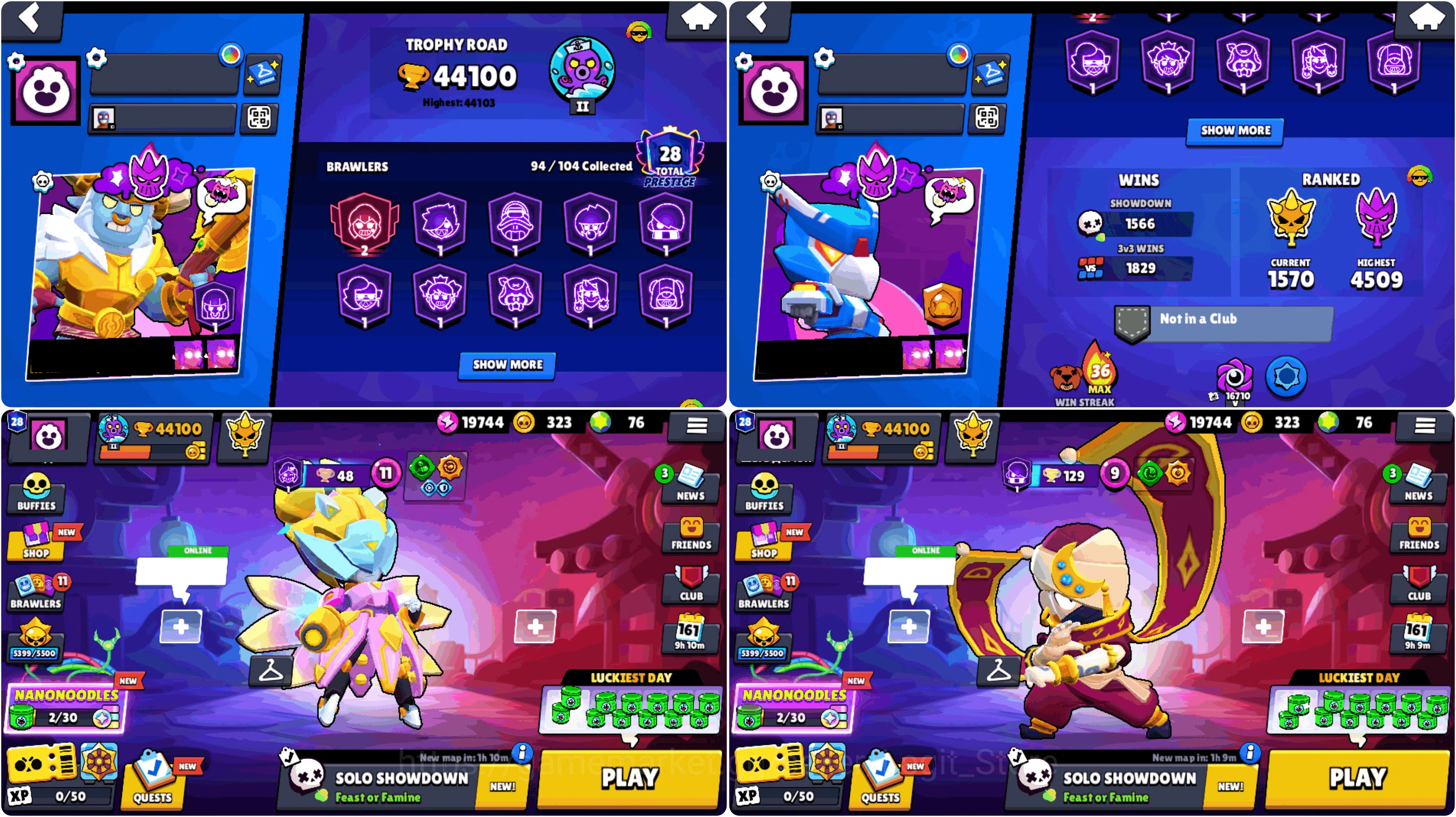 Brawl Stars Accounts 44k TROPHY | MECHA PETAL PIPER | 94 BRAWLERS | MECHA CROW | MINOTAUR BULL | SANTA STU | CAPTAIN CARL 3