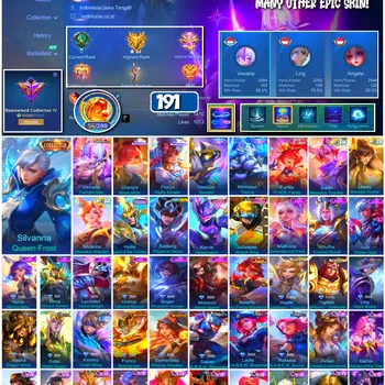 Mobile Legends: Bang Bang Accounts 🔥 #4018 🔥 191 Skins 💎 Collector Silvanna Queen Frost 👑 Renowned Collector IV ⚔️ Full