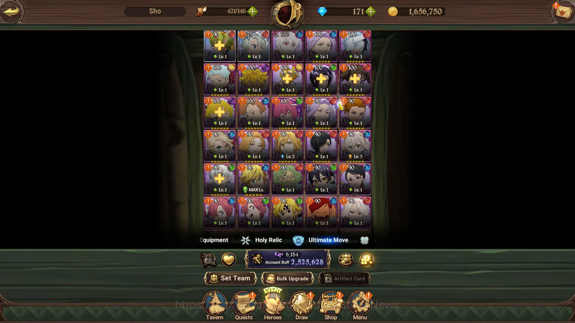 The Seven Deadly Sins: Grand Cross Accounts Midgame Global|2,5M CC|171 Dm|2 LR+5 UR+Collab 5