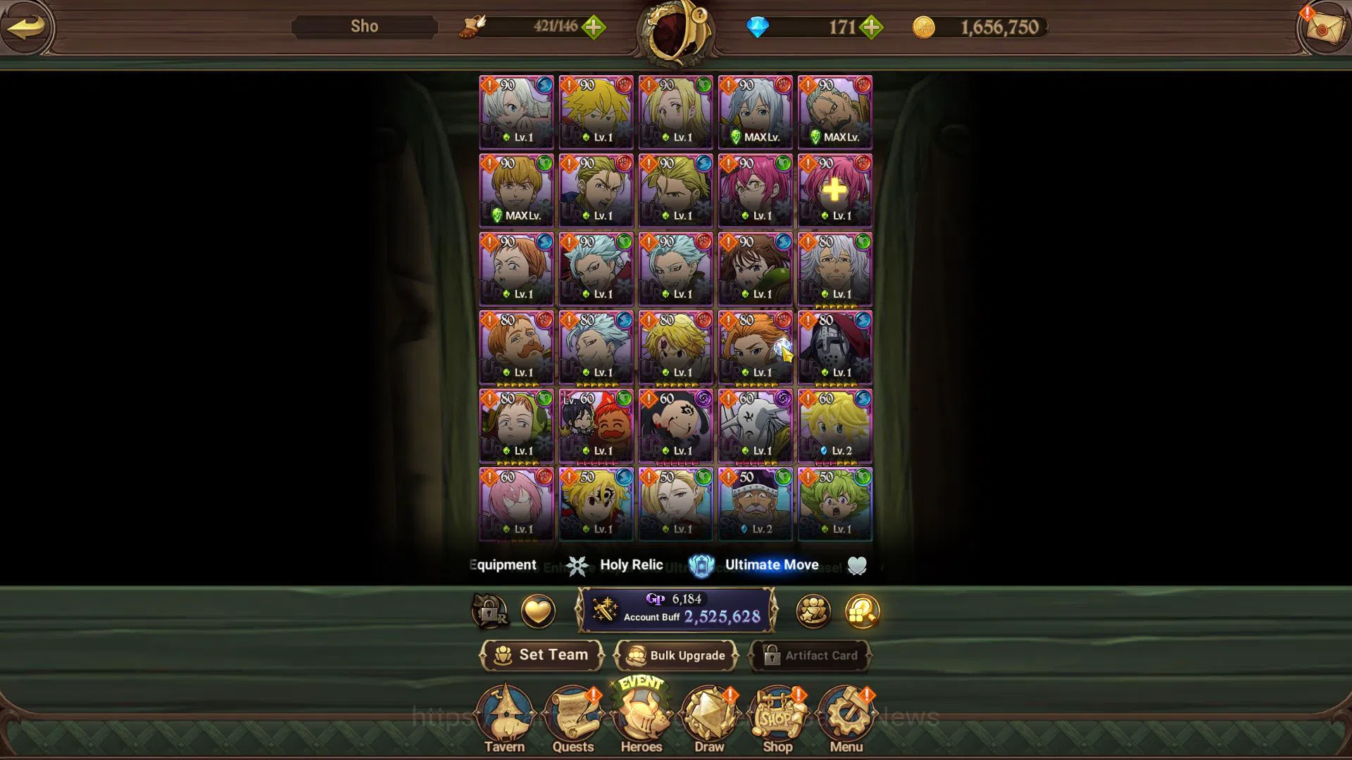 The Seven Deadly Sins: Grand Cross Accounts Midgame Global|2,5M CC|171 Dm|2 LR+5 UR+Collab 7