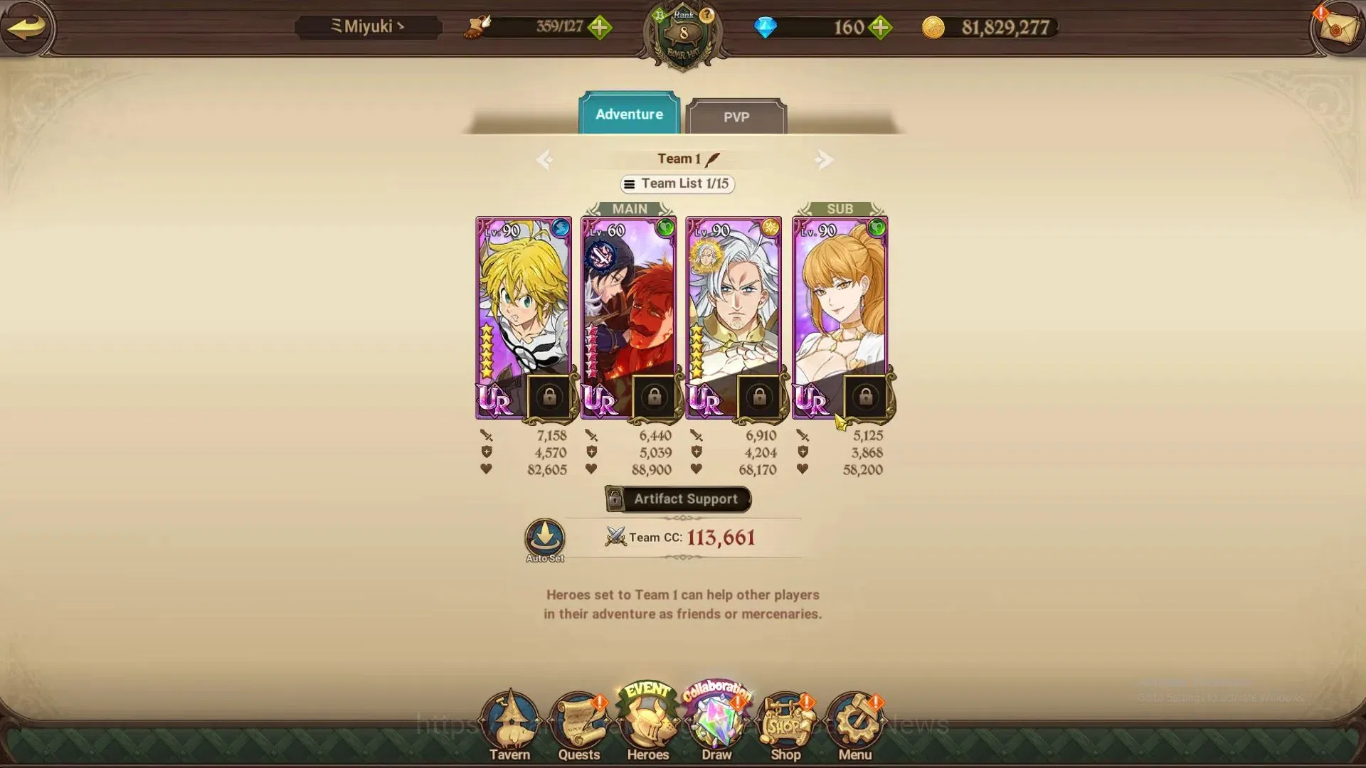 The Seven Deadly Sins: Grand Cross Accounts Others Global|1,2M CC|160 DM+30 LS|1 LR+6 UR+Collab Gachikuta|Elizabeth,N 17