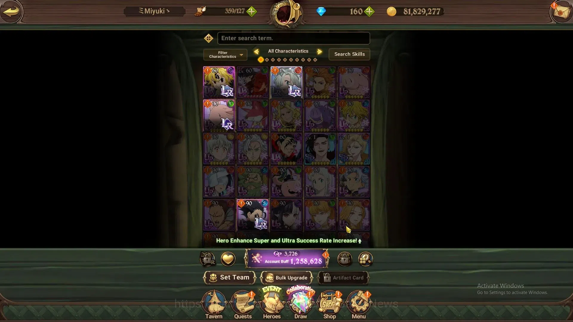 The Seven Deadly Sins: Grand Cross Accounts Others Global|1,2M CC|160 DM+30 LS|1 LR+6 UR+Collab Gachikuta|Elizabeth,N 7