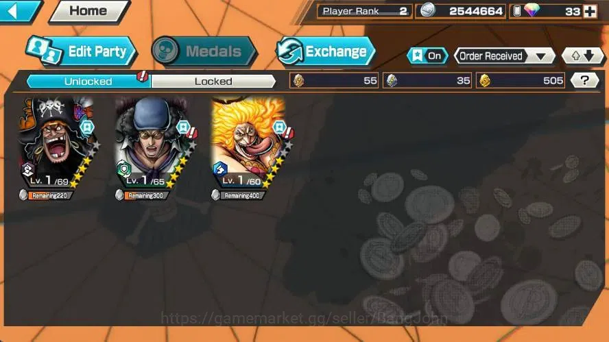 One Piece Bounty Rush Accounts High-End Global |3 EX | PR 2 | Marshall D. Teach, Kuzan, Charlotte Linlin | RD 33 | LogBandai 4