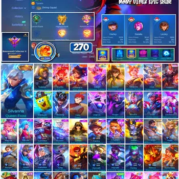 Mobile Legends: Bang Bang Accounts 🔥 #4039 🔥 270 Skins 💎 RENOWNED COLLECTOR III 👑 2 Collector Skins Silvanna Queen Frost
