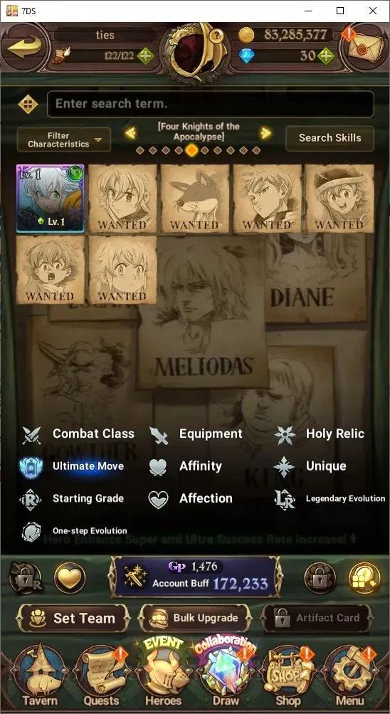 The Seven Deadly Sins: Grand Cross Accounts Endgame Global|172,233 Power | UR: Percival, Meliodas, King, Diane etc | Collab 10