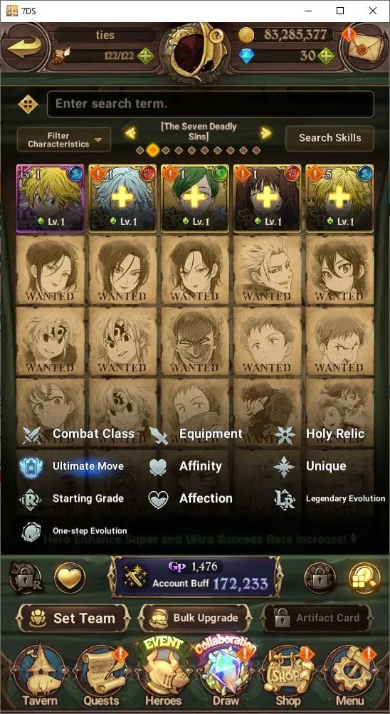The Seven Deadly Sins: Grand Cross Accounts Endgame Global|172,233 Power | UR: Percival, Meliodas, King, Diane etc | Collab 11