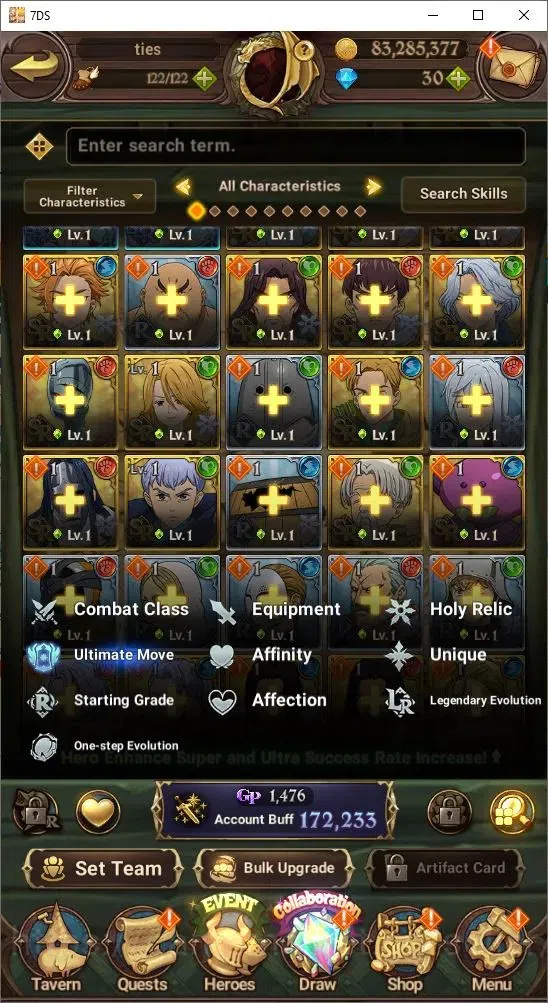 The Seven Deadly Sins: Grand Cross Accounts Endgame Global|172,233 Power | UR: Percival, Meliodas, King, Diane etc | Collab 13