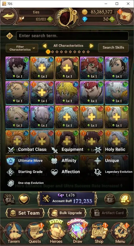 The Seven Deadly Sins: Grand Cross Accounts Endgame Global|172,233 Power | UR: Percival, Meliodas, King, Diane etc | Collab 14