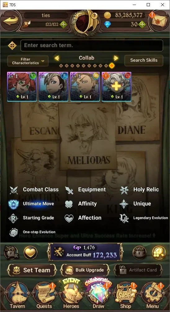 The Seven Deadly Sins: Grand Cross Accounts Endgame Global|172,233 Power | UR: Percival, Meliodas, King, Diane etc | Collab 6