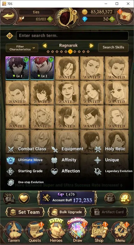 The Seven Deadly Sins: Grand Cross Accounts Endgame Global|172,233 Power | UR: Percival, Meliodas, King, Diane etc | Collab 9