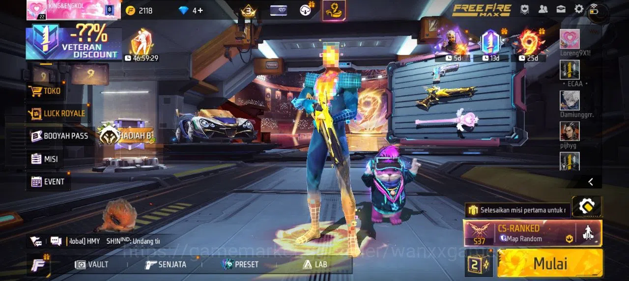 Free Fire Accounts Indonesia | SG GOLDEN GLARE VAULT 13 EMOTE 7 TAS 6 WEAPON 15 | W461 1