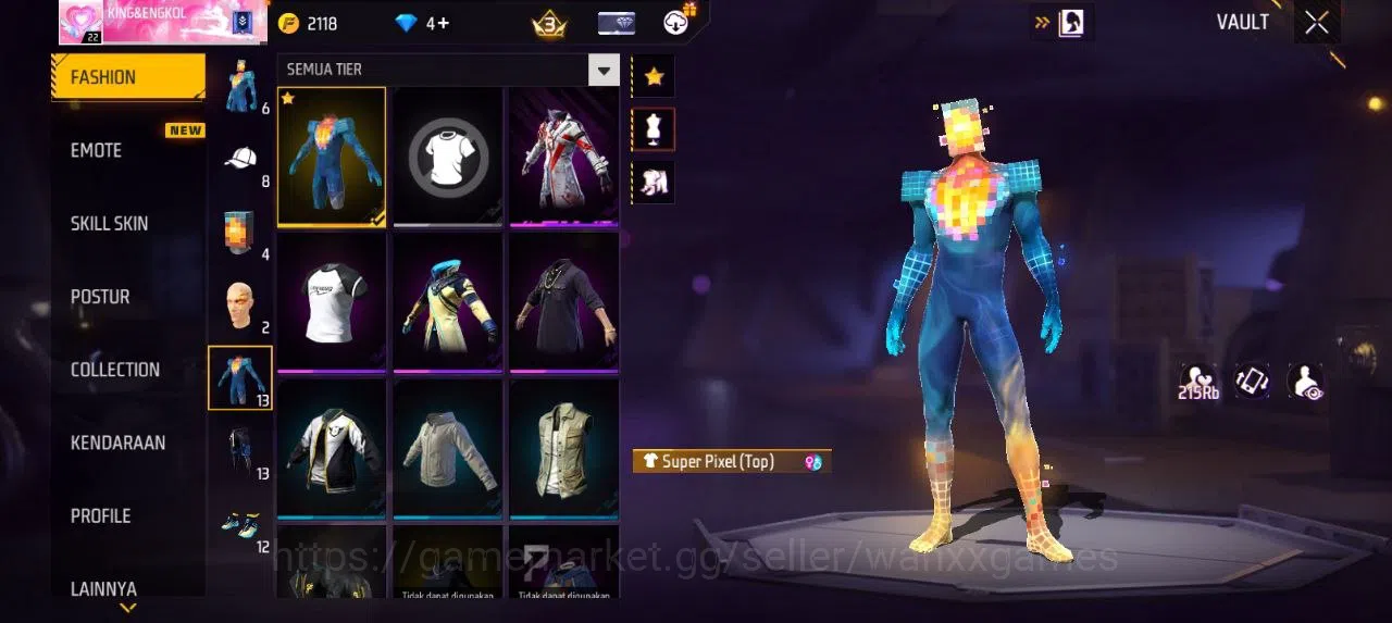 Free Fire Accounts Indonesia | SG GOLDEN GLARE VAULT 13 EMOTE 7 TAS 6 WEAPON 15 | W461 3