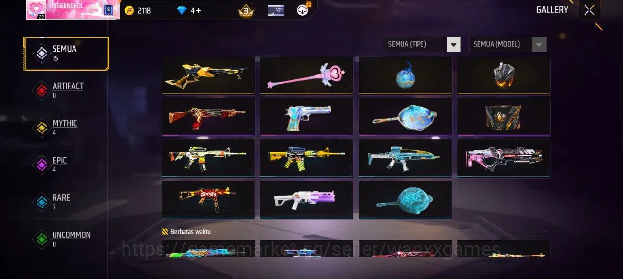 Free Fire Accounts Indonesia | SG GOLDEN GLARE VAULT 13 EMOTE 7 TAS 6 WEAPON 15 | W461 6