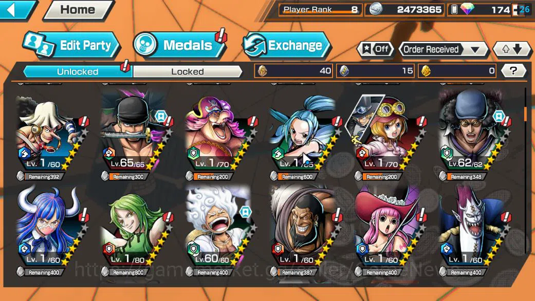 One Piece Bounty Rush Accounts Starter Global|6 EX|T5E ST.Jaygarcia,Gear5 Luffy,RO Roronoa Zoro,KING GOL D.Roger,AMS 6