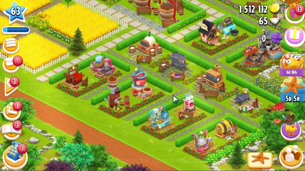 Hay Day Accounts Level 63 | Barn Storage 2450 + Silo Storage 2500 | 1,5M Coins, 65 Dm |CN ON|Log Supercell ID|Take 6