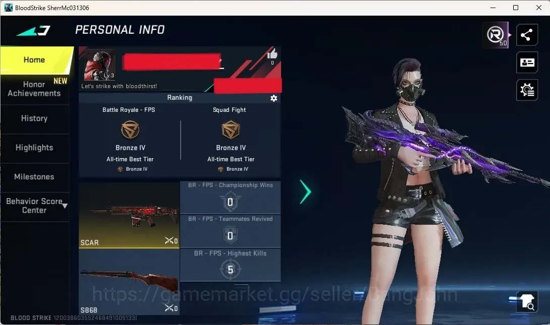 Blood Strike Accounts Others ASIA|2 Eternal Gun:Kala-Whisper&RPK-Flourush|2 Ultra Gun & 1 Legendary Gun|1 Epic Rename 1