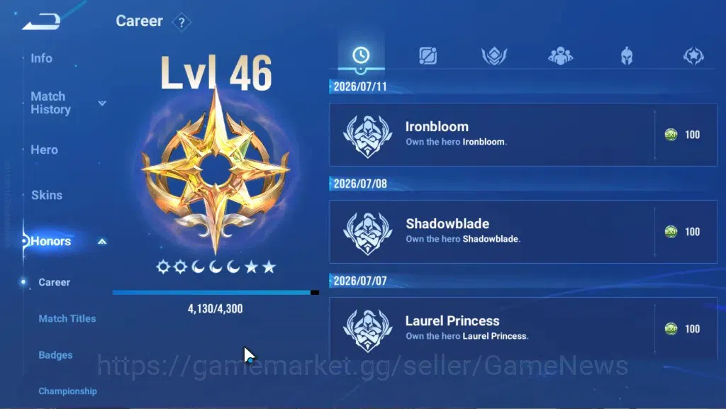 Honor of Kings Accounts Rare Skin Hero 43 Skin 24|Legend (Yao),GM (Gan & Mo),4 Epic Skin,2 Skin Event Exclusive,1 Honor 7