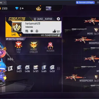 Free Fire Accounts Indonesia | Evo WOODPECKER-Majestic Prowler Lv.3 | M1887- Hand of Hope | Backpack Super Fusion | Check SS