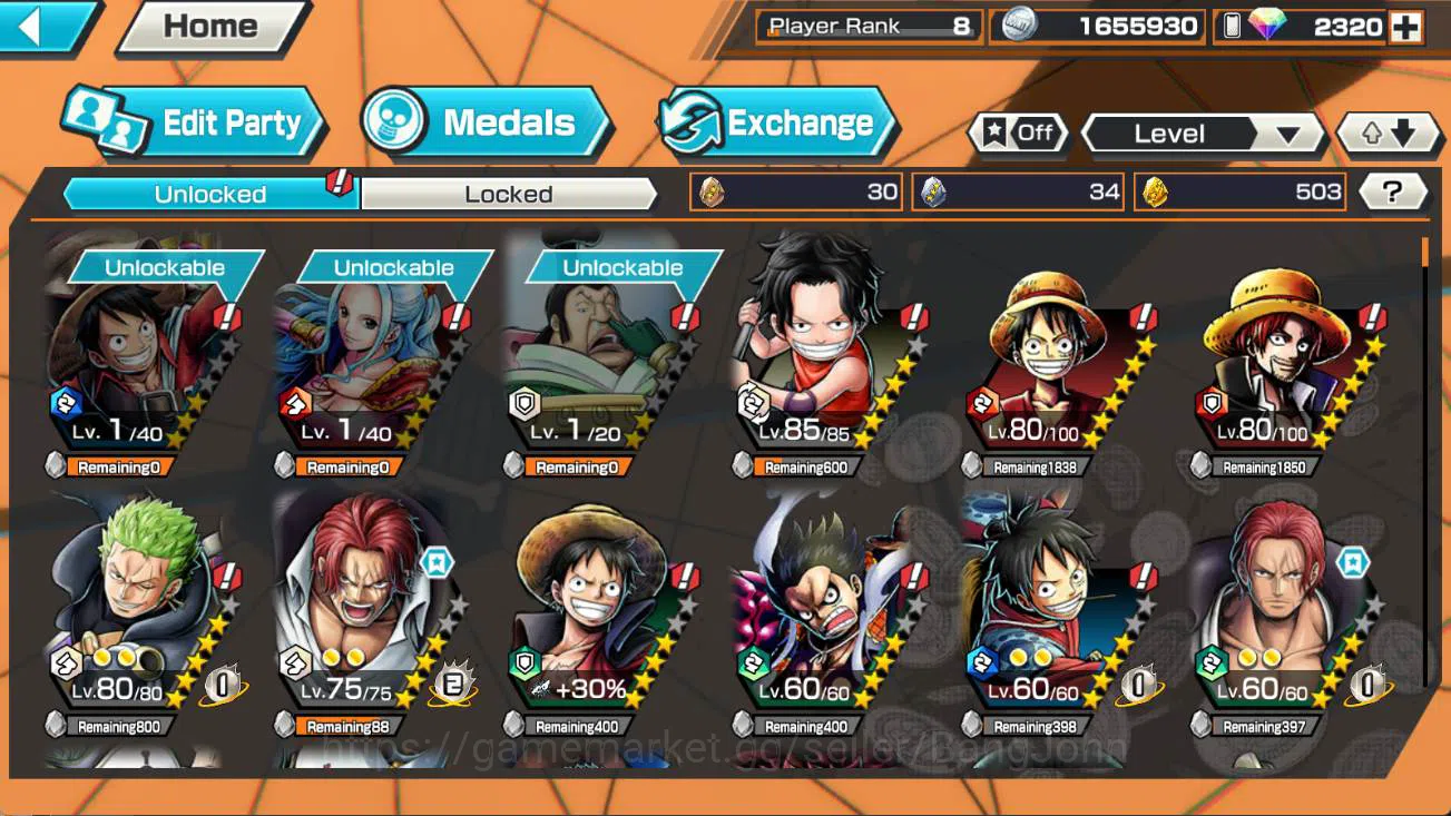One Piece Bounty Rush Accounts Others GLOBAL | ex 4, Legendary hero Garp, GP Newgate, FR shanks, DD Shanks, check SS OPBR164B 2