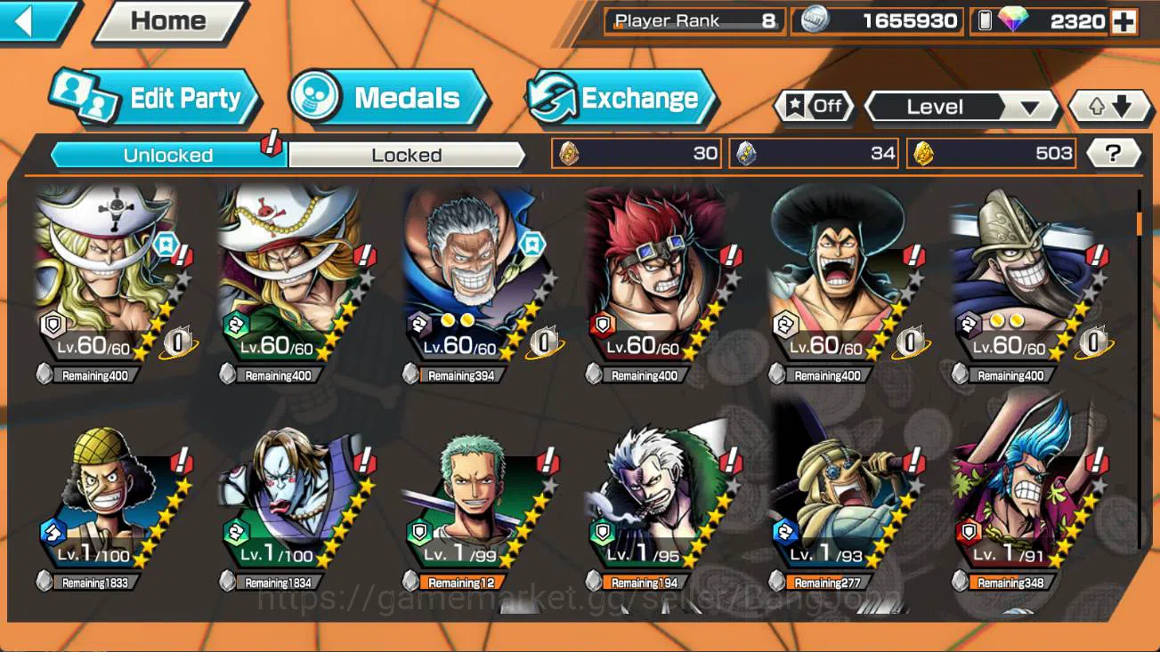 One Piece Bounty Rush Accounts Others GLOBAL | ex 4, Legendary hero Garp, GP Newgate, FR shanks, DD Shanks, check SS OPBR164B 3