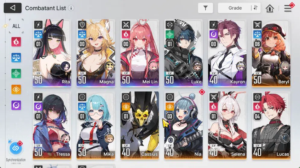 Chaos Zero Nightmare Accounts GLOBAL Lv 45|5 SSR(RitaM1,LukeM1,Magna,Mei Lin,Kayron)+9 SR(BerylM6,MikaM1,NiaM3,etc)|16 SR 3