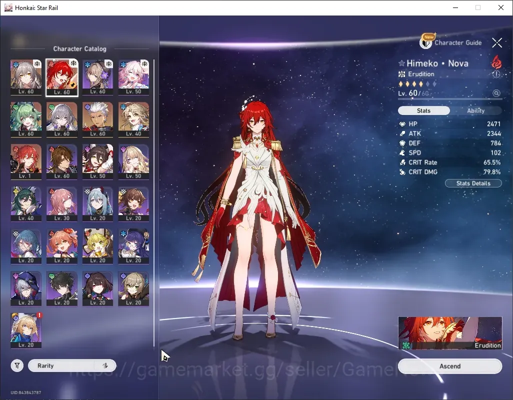 Honkai Star Rail Accounts Others Asia|TL 47|3 Limited Himeko Nova+Sign, Huohuo,Archer & 3 Standard Char Yanqing Etc|Female 1