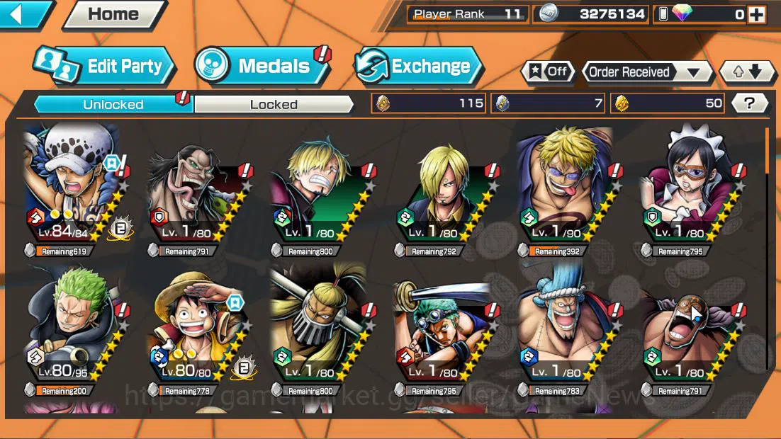 One Piece Bounty Rush Accounts Starter Global|5 EX|BMO Kaido,WI Trafalgar Law,MWD Luffy,FE Sabo,BP Kuzan|Rank 4