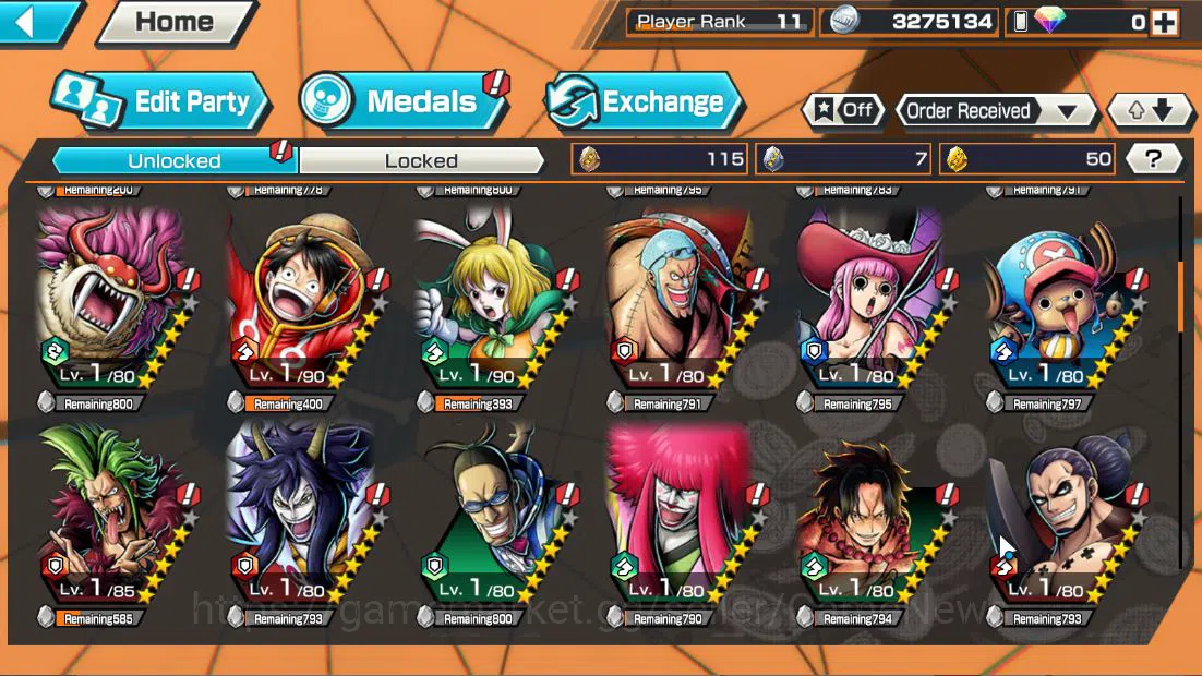 One Piece Bounty Rush Accounts Starter Global|5 EX|BMO Kaido,WI Trafalgar Law,MWD Luffy,FE Sabo,BP Kuzan|Rank 5