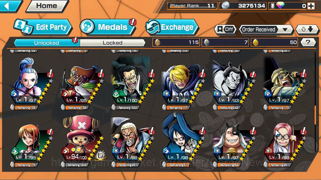 One Piece Bounty Rush Accounts Starter Global|5 EX|BMO Kaido,WI Trafalgar Law,MWD Luffy,FE Sabo,BP Kuzan|Rank 7