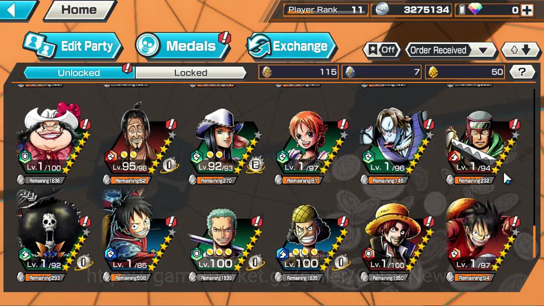 One Piece Bounty Rush Accounts Starter Global|5 EX|BMO Kaido,WI Trafalgar Law,MWD Luffy,FE Sabo,BP Kuzan|Rank 9