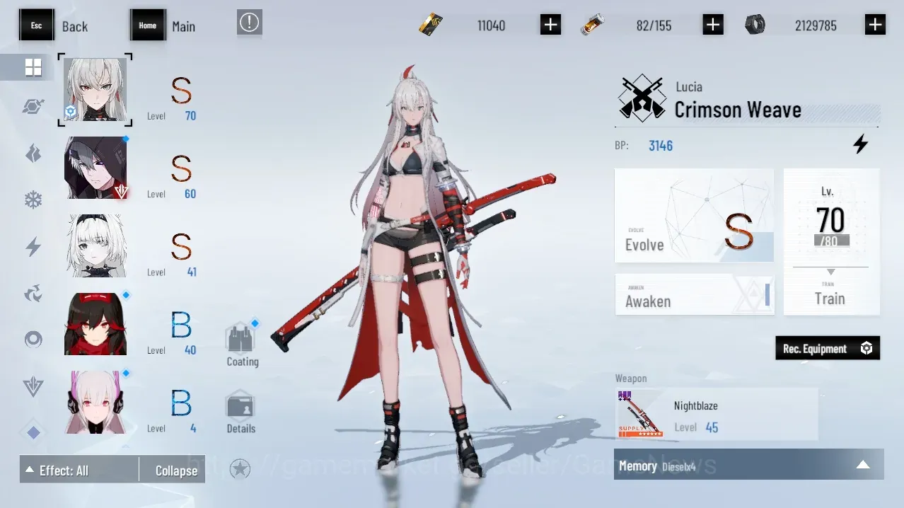 Punishing: Gray Raven Accounts Mid-Game ASIA|Lv 56|1 Coating|S Luia Crimson Weave +Sign,S No 21 Feral,S Camu Crocotta,Etc|1 1