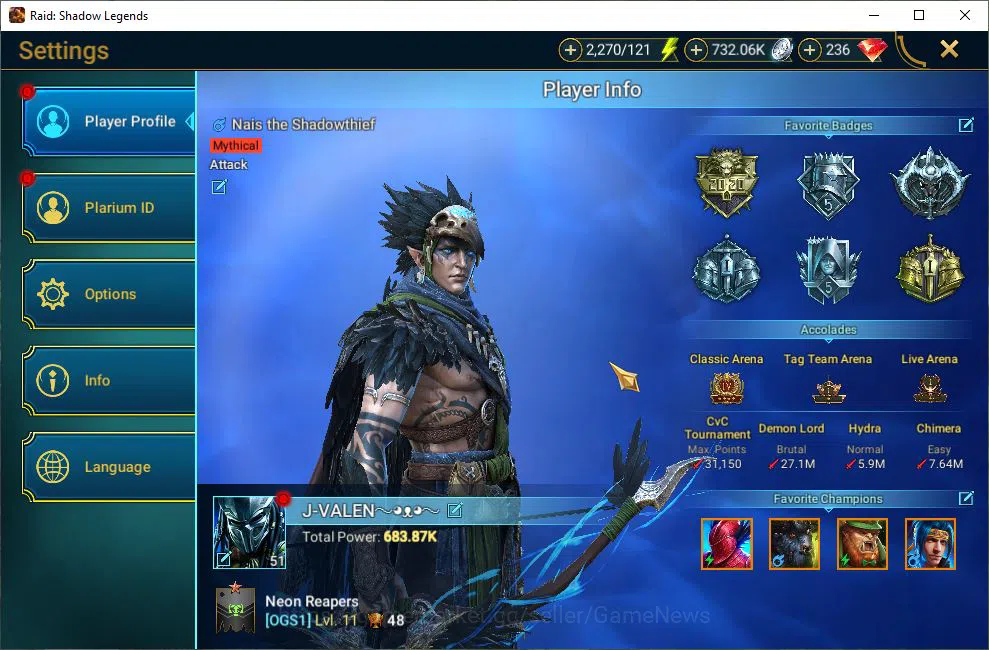 Raid: Shadow Legends Accounts Mid-Game Lv51 683K Power|1 Mythic(Nais the Shadowthief)+22 2