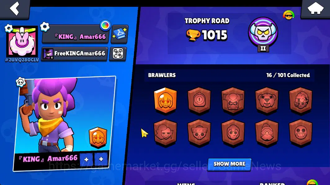 Brawl Stars Accounts 1015 Trophy |16 Brawlers 3 MAX Lvl (Shelly,Tick,Bo) | 1 Epic Skin (Royale Trunk) |CN 3