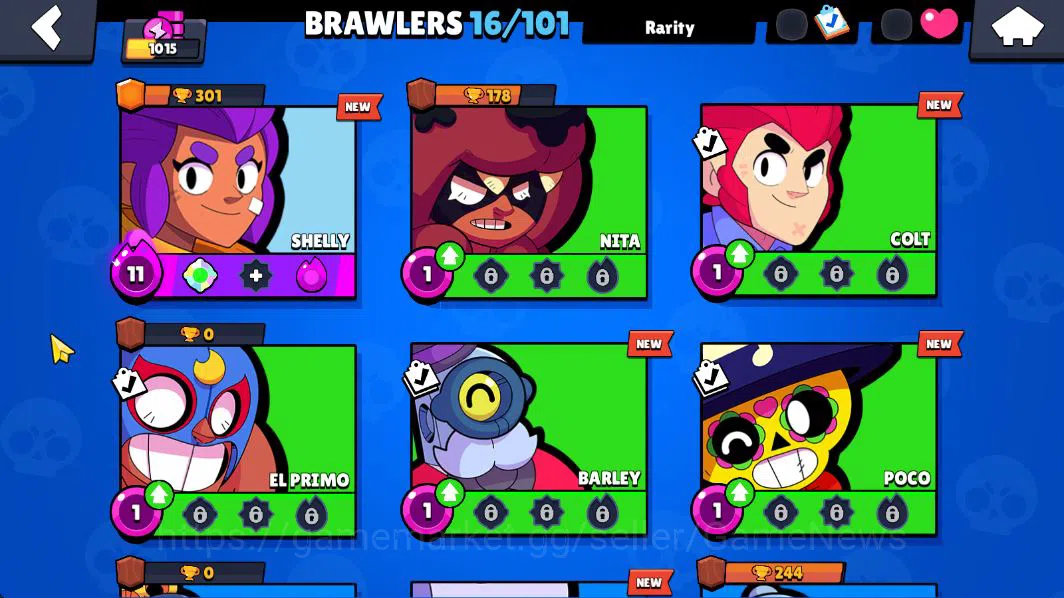 Brawl Stars Accounts 1015 Trophy |16 Brawlers 3 MAX Lvl (Shelly,Tick,Bo) | 1 Epic Skin (Royale Trunk) |CN 8