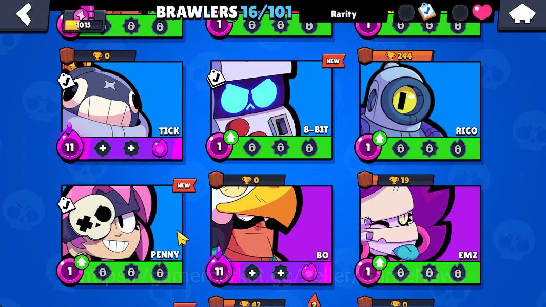 Brawl Stars Accounts 1015 Trophy |16 Brawlers 3 MAX Lvl (Shelly,Tick,Bo) | 1 Epic Skin (Royale Trunk) |CN 9