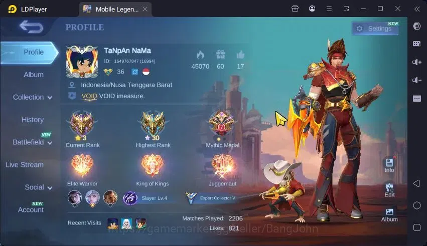 Mobile Legends: Bang Bang Accounts Collector Global |Hero 84|Skin 119|Expert|KOF Karina|DT Valir,Kimmy|VENOM Grock|LB 1