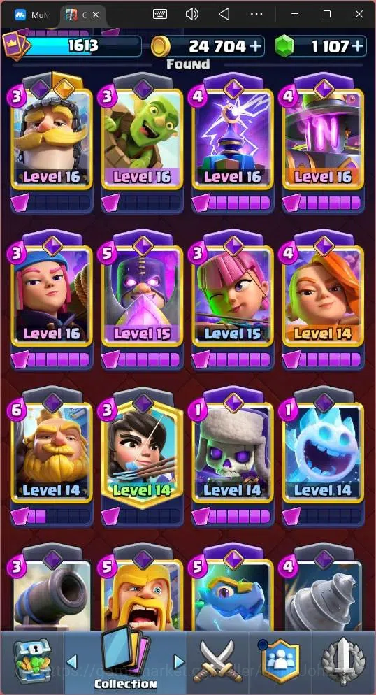 Clash Royale Accounts Midgame Global |CL 1613|KTL 16|Trophy 12618|122 Cards|9 MAX|8 Champ|5 Hero|14 Evo|Arena 30|1107 11