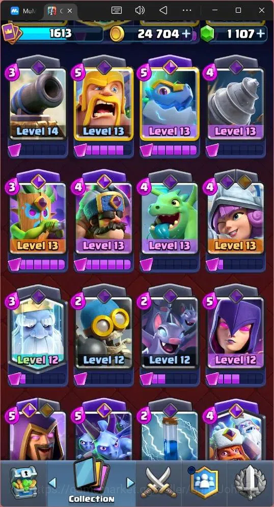 Clash Royale Accounts Midgame Global |CL 1613|KTL 16|Trophy 12618|122 Cards|9 MAX|8 Champ|5 Hero|14 Evo|Arena 30|1107 12