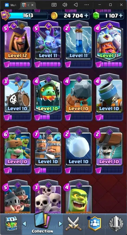 Clash Royale Accounts Midgame Global |CL 1613|KTL 16|Trophy 12618|122 Cards|9 MAX|8 Champ|5 Hero|14 Evo|Arena 30|1107 13