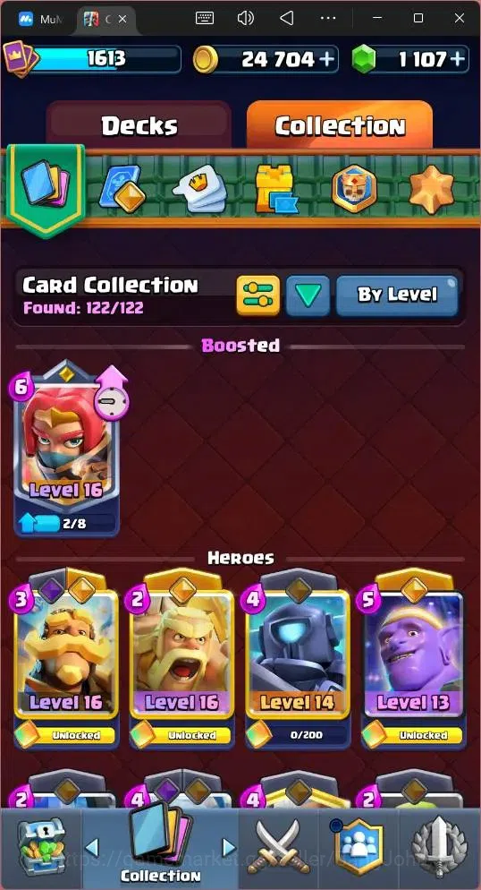 Clash Royale Accounts Midgame Global |CL 1613|KTL 16|Trophy 12618|122 Cards|9 MAX|8 Champ|5 Hero|14 Evo|Arena 30|1107 14