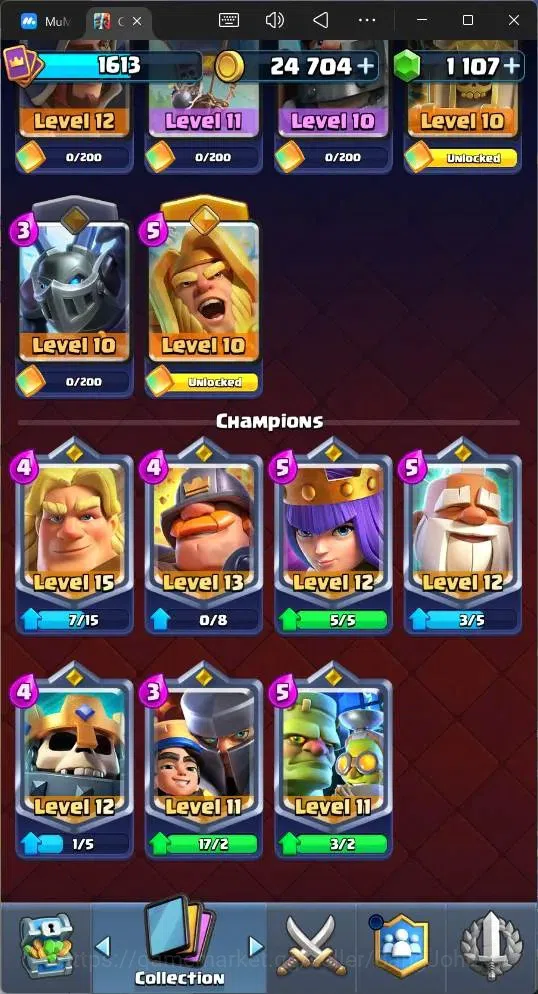 Clash Royale Accounts Midgame Global |CL 1613|KTL 16|Trophy 12618|122 Cards|9 MAX|8 Champ|5 Hero|14 Evo|Arena 30|1107 16